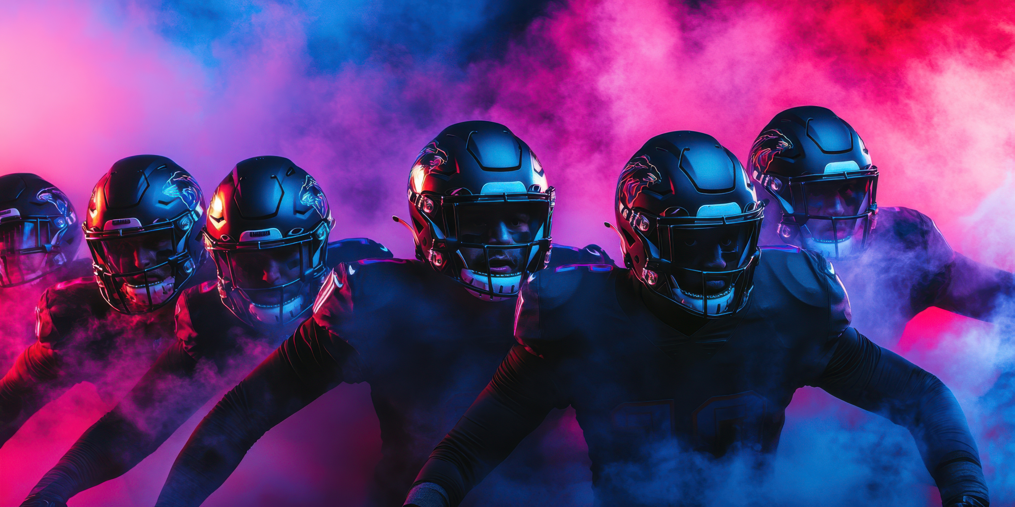 Team of professional athletes in helmets